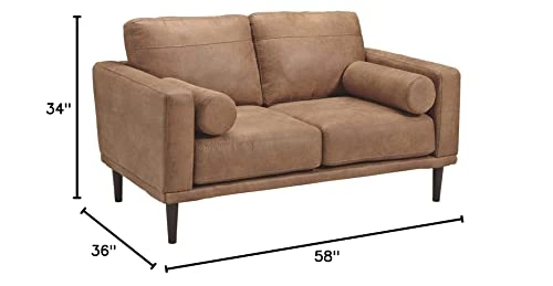 Signature Design By Ashley Arroyo Mid Century Modern Faux Leather Loveseat, Caramel Brown 5 Signature Design By Ashley Arroyo Mid Century Modern Faux Leather Loveseat, Caramel Brown - Image 3
