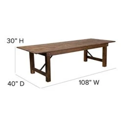 Flash Furniture Hercules Commercial Grade Farmhouse Dining Table - Solid Pine Foldable Dining Table With Seating For 10 - 9'x40" - Antique Rustic -Amazon Store 31cQagtsddL