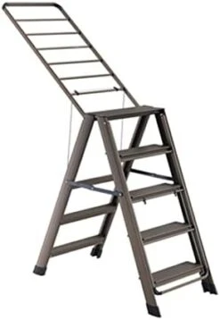 GENERIC 5 Step Ladder Aluminum Alloy Ladder Folding Ladder With Wide Anti-Slip Pedal Flower Stand Storage Rack Drying Rack Portable Step Ladder For Home And Kitchen Use Space Saving (Color : Bruin) -Amazon Store 31cVaMV5ZL. AC