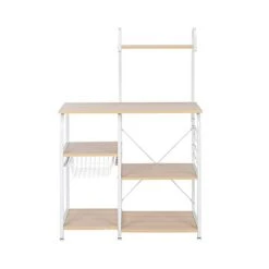 Tesmula Light Beige Kitchen Baker's Rack Utility Storage Shelf 35.5" Microwave Stand 4-Tier 3-Tier Shelf For Organizer Workstation With 10 Hooks For Household -Amazon Store 31cXX3DpICL