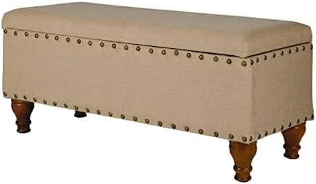 Homepop Home Decor | Upholstered Bench With Nailhead Trim | Large Ottoman With Storage For Living Room & Bedroom | Decorative Home Furniture, Tan Linen 16 Homepop Home Decor | Upholstered Bench With Nailhead Trim | Large Ottoman With Storage For Living Room & Bedroom | Decorative Home Furniture, Tan Linen - Image 14