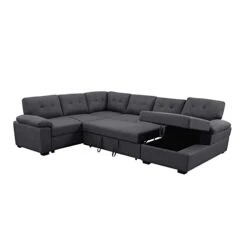 Alexent 5-Seat Modern Fabric Sleeper Sectional Sofa Bed With Pull-Out Bed With Storage Chaise Lounge In Dark Gray Color For Space Saving On Apartment, Living Room, Home Office, Guest Room