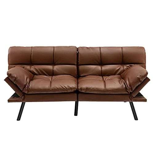 GANFANREN Convertible Futon Sofa Bed Memory Foam Couch Sleeper W/Adjustable Armrest Brown 3 GANFANREN Convertible Futon Sofa Bed Memory Foam Couch Sleeper W/Adjustable Armrest Brown