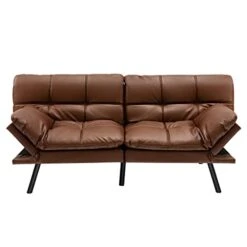 N/a Convertible Futon Sofa Bed Memory Foam Couch Sleeper W/Adjustable Armrest Brown