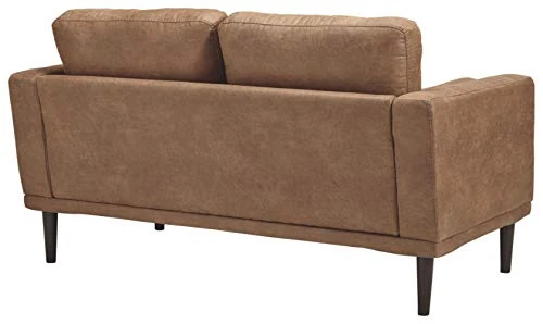 Signature Design By Ashley Arroyo Mid Century Modern Faux Leather Loveseat, Caramel Brown 6 Signature Design By Ashley Arroyo Mid Century Modern Faux Leather Loveseat, Caramel Brown - Image 4
