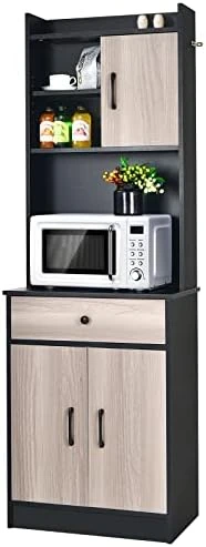 COSTWAY 71" Kitchen Buffet With Hutch, 3-Door Kitchen Pantry With Large Drawer, Adjustable Shelves, Wide Countertop, Cable Hole, Freestanding Storage Cabinet For Living Room(Black) 6 COSTWAY 71" Kitchen Buffet With Hutch, 3-Door Kitchen Pantry With Large Drawer, Adjustable Shelves, Wide Countertop, Cable Hole, Freestanding Storage Cabinet For Living Room(Black) - Image 4