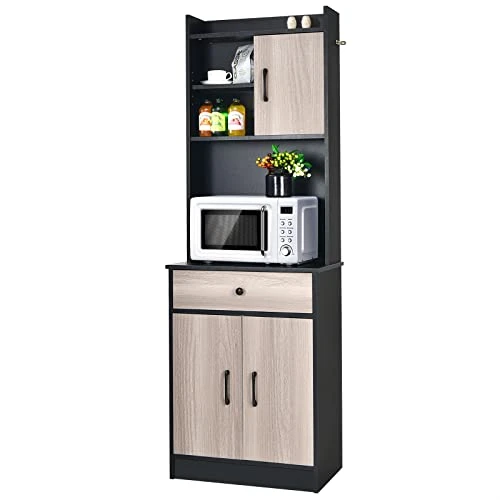 COSTWAY 71" Kitchen Buffet With Hutch, 3-Door Kitchen Pantry With Large Drawer, Adjustable Shelves, Wide Countertop, Cable Hole, Freestanding Storage Cabinet For Living Room(Black) 3 COSTWAY 71" Kitchen Buffet With Hutch, 3-Door Kitchen Pantry With Large Drawer, Adjustable Shelves, Wide Countertop, Cable Hole, Freestanding Storage Cabinet For Living Room(Black)