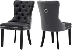 Civama Dining Chairs Set Of 6, Velvet Nikki Collection Dining Room Chair Upholstered Modern Luxury Tufted With Nailhead Trim Back Pull Ring Solid Wooden Legs, Beige -Amazon Store 31daWkuxaLL. AC 1