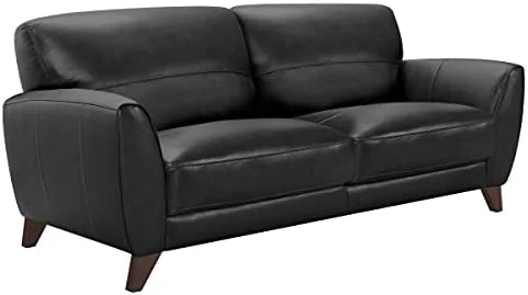 Armen Living Jedd Contemporary Sofa In Black Leather With Brown Wood Legs 5 Armen Living Jedd Contemporary Sofa In Black Leather With Brown Wood Legs - Image 3