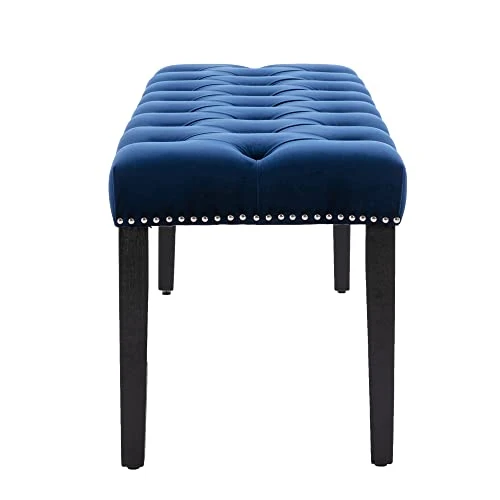 Yoluckea Modern Velvet Bench Upholstered Ottoman Dining Bench With Nailhead Trim Tufted Footstool For Entryway Bedroom Kitchen Dining Table (Blue) 5 Yoluckea Modern Velvet Bench Upholstered Ottoman Dining Bench With Nailhead Trim Tufted Footstool For Entryway Bedroom Kitchen Dining Table (Blue) - Image 3