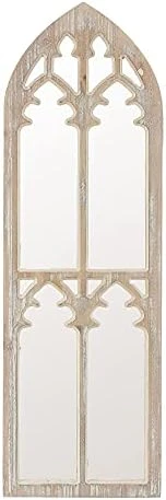 LuxenHöme Rustic Wood Cathedral Wall Mirror, Window Pane Wall Decor, Large Farmhouse Wall Decorations For Living Room Bedroom, 39 Inch, White/Wood 13 LuxenHöme Rustic Wood Cathedral Wall Mirror, Window Pane Wall Decor, Large Farmhouse Wall Decorations For Living Room Bedroom, 39 Inch, White/Wood - Image 11