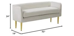 Meridian Furniture Audrey Collection Modern | Contemporary Velvet Upholstered Bench With Sturdy Metal Legs In Gold Finish, 52" W X 19" D X 24" H, Cream -Amazon Store 31eAQ3opaJL