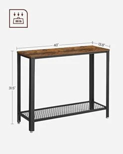 VASAGLE Console Table, 2-Tier Entryway Table With Mesh Shelf, Narrow Sofa Table, Steel Frame, Adjustable Feet, For Hallway, Living Room, Industrial Style, Rustic Brown And Black ULNT80X -Amazon Store 31eAbc7WNtL