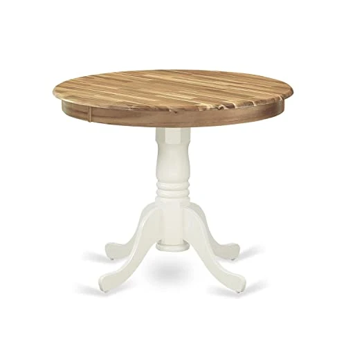 East West Furniture Mid Century Dining AMT-NLW-TP Wood Kitchen Table With Natural Round Tabletop And 36 X 29.5-Linen White Finish 3 East West Furniture Mid Century Dining AMT-NLW-TP Wood Kitchen Table With Natural Round Tabletop And 36 X 29.5-Linen White Finish