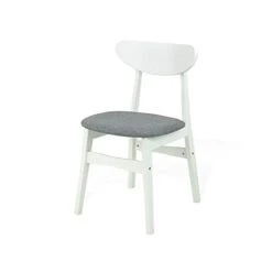 SK New Interiors Dining Room Set Of 4 Yumiko Chairs And Round Dining Table Kitchen Modern Solid Wood W/Padded Seat, White Color With Light Gray Cushion -Amazon Store 31eZ7CwsIYL