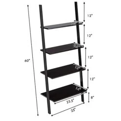 Tangkula Industrial 4-Tier Ladder Shelf, Leaning Against The Wall Bookshelf For Living Room Office, Multipurpose Storage Rack Shelves With Metal Frame, Plant Flower Stand (Black) -Amazon Store 31esrH2bwSL
