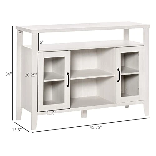 HOMCOM Farmhouse Sideboard Buffet Cabinet, Coffee Bar Cabinet With Storage Shelves, Kitchen Cabinet With 2 Framed Glass Doors And Anti-Topple, White 5 HOMCOM Farmhouse Sideboard Buffet Cabinet, Coffee Bar Cabinet With Storage Shelves, Kitchen Cabinet With 2 Framed Glass Doors And Anti-Topple, White - Image 3