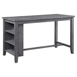 Pemberly Row Counter Height Bar Table With Storage Shelves, Rustic Pub Table For Kitchen And Dining Room, Farmhouse Dining Table In Distressed Gray (60" L X 30" W X 36" H)