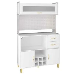 PAKASEPT Kitchen Pantry Storage Cabinet, Pantry Cabinet With Pegboard Wall, Microwave Space, Large Shelves, 6 Grid Wine Racks & 2 Drawers & 2 Adjustable Storage Cabinets For Kitchen, Dinning Room -Amazon Store 31f0EWRyicL