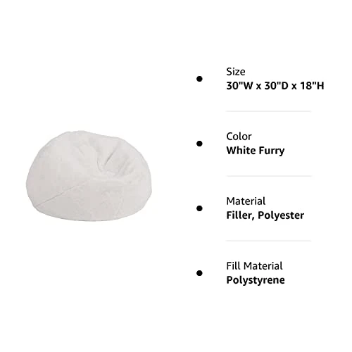 Flash Furniture Dillon Small White Furry Bean Bag Chair For Kids And Teens 5 Flash Furniture Dillon Small White Furry Bean Bag Chair For Kids And Teens - Image 3