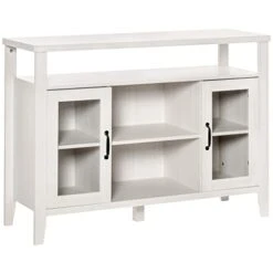 HOMCOM Farmhouse Sideboard Buffet Cabinet, Coffee Bar Cabinet With Storage Shelves, Kitchen Cabinet With 2 Framed Glass Doors And Anti-Topple, White