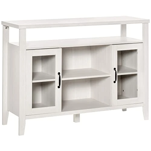 HOMCOM Farmhouse Sideboard Buffet Cabinet, Coffee Bar Cabinet With Storage Shelves, Kitchen Cabinet With 2 Framed Glass Doors And Anti-Topple, White 3 HOMCOM Farmhouse Sideboard Buffet Cabinet, Coffee Bar Cabinet With Storage Shelves, Kitchen Cabinet With 2 Framed Glass Doors And Anti-Topple, White