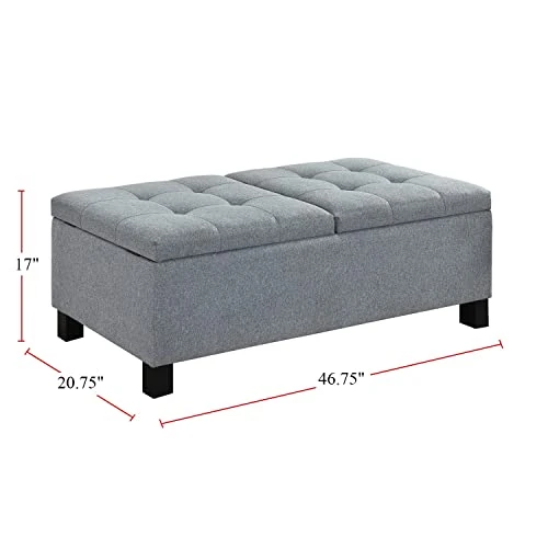 GENERIC Corner Split Storage Bench In Grey Solid Fabric Wood Finish 4 GENERIC Corner Split Storage Bench In Grey Solid Fabric Wood Finish - Image 2