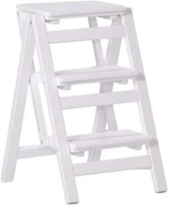 Portable Step Stoo - Folding 3 Wood For Adult Folding Ladder 3 Tier Ladder-Shaped Plant Stand Display Rack Shelf Multi-Function Chair