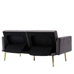 Morden Fort Velvet Futon Sofa Bed For Living Room, 68" Convertible 3 Adjustable Couch Loveseat With Metal Leg Grey -Amazon Store 31ffBWUXc9L