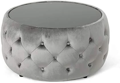 Christopher Knight Home Ivy Glam Velvet And Tempered Glass Coffee Table Ottoman, Smoke, Black 11 Christopher Knight Home Ivy Glam Velvet And Tempered Glass Coffee Table Ottoman, Smoke, Black - Image 9