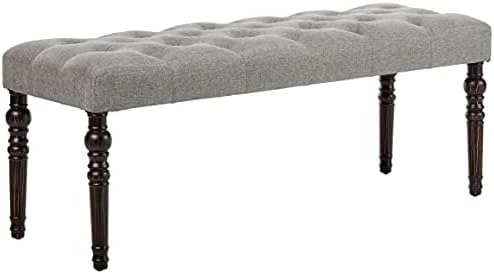 Roundhill Furniture Leviton Fabric Tufted Turned Leg Dining Bench, Beige 8 Roundhill Furniture Leviton Fabric Tufted Turned Leg Dining Bench, Beige - Image 6