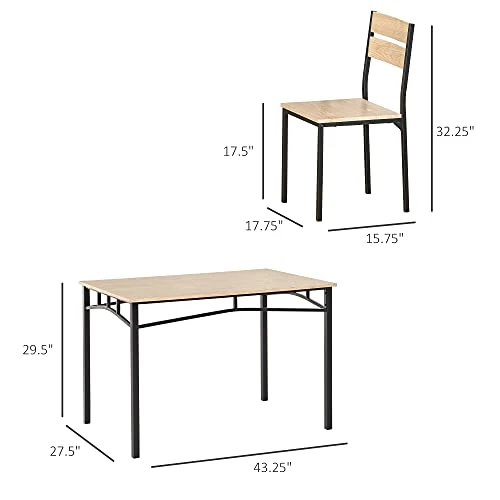 HOMCOM Rustic Industrial 5-Piece Dining Table Set Black Metal With 4 Chairs For Kitchen, Or Dining Room, Oak 4 HOMCOM Rustic Industrial 5-Piece Dining Table Set Black Metal With 4 Chairs For Kitchen, Or Dining Room, Oak - Image 2