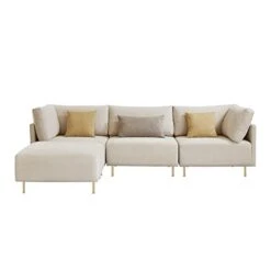 Familymill 108'' Linen L-Shaped Sectional Sofa With Removable Ottoman And 3 Pillows