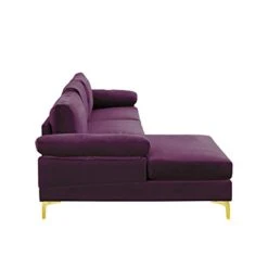 Casa Andrea Milano Modern Large Velvet Fabric Sectional Sofa Couch With Extra Wide Chaise Lounge With Golden Legs, L Shaped, Purple -Amazon Store 31fydpZa9YL