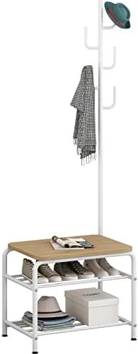 LINZINAR Coat Rack Shoe Bench 3 In 1 Design Hall Tree Storage Bench Industrial Style Coat Tree For Bedroom Living Room Entryway, White 9 LINZINAR Coat Rack Shoe Bench 3 In 1 Design Hall Tree Storage Bench Industrial Style Coat Tree For Bedroom Living Room Entryway, White - Image 7