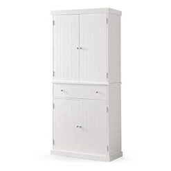 Freestanding Kitchen Pantry Cabinet Tall Storage Cupboard With Doors And Adjustable Shelves For Kitchen, Living Room, Dining Room, White