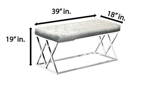 Best Master Furniture Emilio Velour Tufted Bench With Stainless Steel Frame, Grey 4 Best Master Furniture Emilio Velour Tufted Bench With Stainless Steel Frame, Grey - Image 2