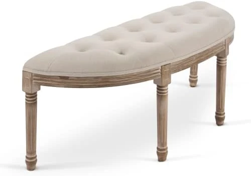 VONLUCE French Vintage Bench With Padded Seat & Rubberwood Legs, 44" Upholstered Entryway Bench & Dining Bench, Tufted Fabric End Of Bed Bench For Bedroom Living Room Hallway More, Beige 12 VONLUCE French Vintage Bench With Padded Seat & Rubberwood Legs, 44" Upholstered Entryway Bench & Dining Bench, Tufted Fabric End Of Bed Bench For Bedroom Living Room Hallway More, Beige - Image 10