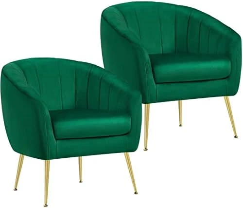 Yaheetech Accent Chair, Modern And Cozy Barrel Chair With Gold Metal Legs, Tufted Accent Armchair For Living Room/Bedroom/Office/Guest Room Green, Set Of 2 9 Yaheetech Accent Chair, Modern And Cozy Barrel Chair With Gold Metal Legs, Tufted Accent Armchair For Living Room/Bedroom/Office/Guest Room Green, Set Of 2 - Image 7