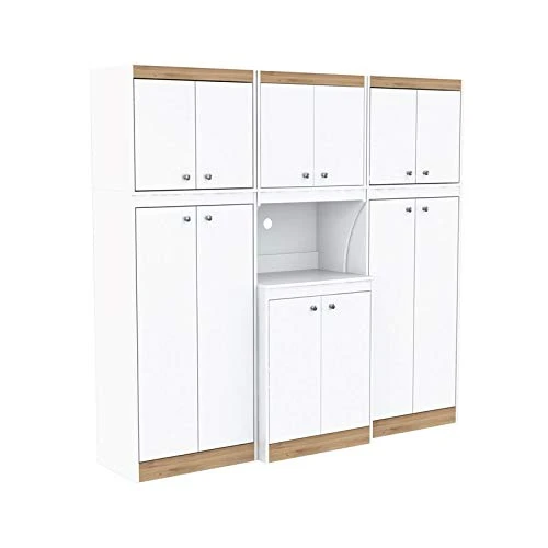 Inval Galley 3-Piece Kitchen Storage System, White And Vienes Oak 3 Inval Galley 3-Piece Kitchen Storage System, White And Vienes Oak