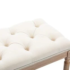 GOOLON French Bench Rectangle Ottoman Upholstered Padded Bench End Of Bed Ottoman Button Tufted With Carved Wood, For Bedroom Entryway Living Room Dining Room, Beige -Amazon Store 31hErXyOBuS