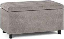 SIMPLIHOME Cosmopolitan 34 Inch Wide Rectangle Lift Top Storage Ottoman In Upholstered Stone Grey Tufted Faux Leather, Footrest Stool, Coffee Table For The Living Room, Bedroom And Kids Room -Amazon Store 31hI8h6nEL. AC