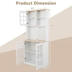 CHEFJOY Kitchen Pantry Storage Cabinet, 72” Kitchen Buffet Hutch With Open Countertop, Adjustable Shelf & Tempered Glass Doors, Tall Standing Storage Cupboard For Kitchen & Dinning Room, White -Amazon Store 31hLM8Se3TL