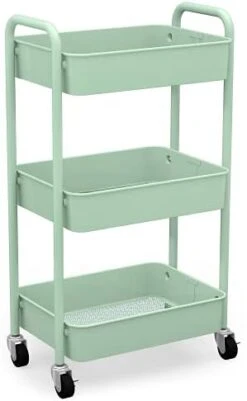 CAXXA 3-Tier Rolling Metal Storage Organizer - Mobile Utility Cart Kitchen Cart With Caster Wheels, White -Amazon Store 31hVM7jD0rS. AC