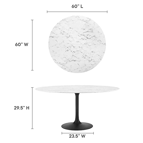 Modway Lippa Dining Table, 60 In Artificial Marble Round Top, White 4 Modway Lippa Dining Table, 60 In Artificial Marble Round Top, White - Image 2