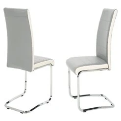 STYLIFING 2pcs Dining Chairs Armless Dining Room Chairs Set Of 2 Kitchen Chairs PU Faux Leather Upholstered Seat And Metal Chrome Legs Side Chairs With High Back Modern Grey With White