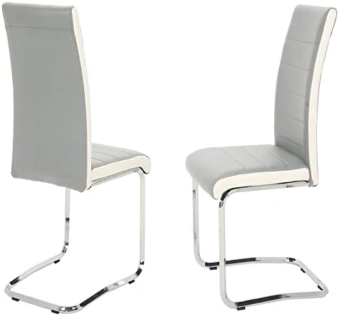 STYLIFING 2pcs Dining Chairs Armless Dining Room Chairs Set Of 2 Kitchen Chairs PU Faux Leather Upholstered Seat And Metal Chrome Legs Side Chairs With High Back Modern Grey With White 11 STYLIFING 2pcs Dining Chairs Armless Dining Room Chairs Set Of 2 Kitchen Chairs PU Faux Leather Upholstered Seat And Metal Chrome Legs Side Chairs With High Back Modern Grey With White - Image 9