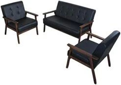 JIASTING Mid Century 1 Loveseat Sofa And 2 Accent Chairs Set Modern Wood Arm Couch And Chair Living Room Furniture Sets (8428 Black Set) -Amazon Store 31i4iaQAmbL. AC