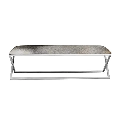 Modern Stainless Steel And Cowhide Bench Grey Silver Solid Glam Contemporary Leather Finish Handmade 3 Modern Stainless Steel And Cowhide Bench Grey Silver Solid Glam Contemporary Leather Finish Handmade