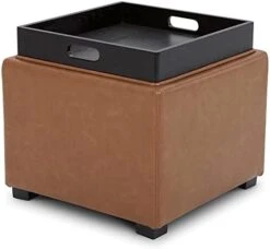 CHITA Storage Ottoman Cube With Tray,Footrest Stool Seat Serve As Side Table, Fabric In Flax -Amazon Store 31i9WTiyFUL. AC